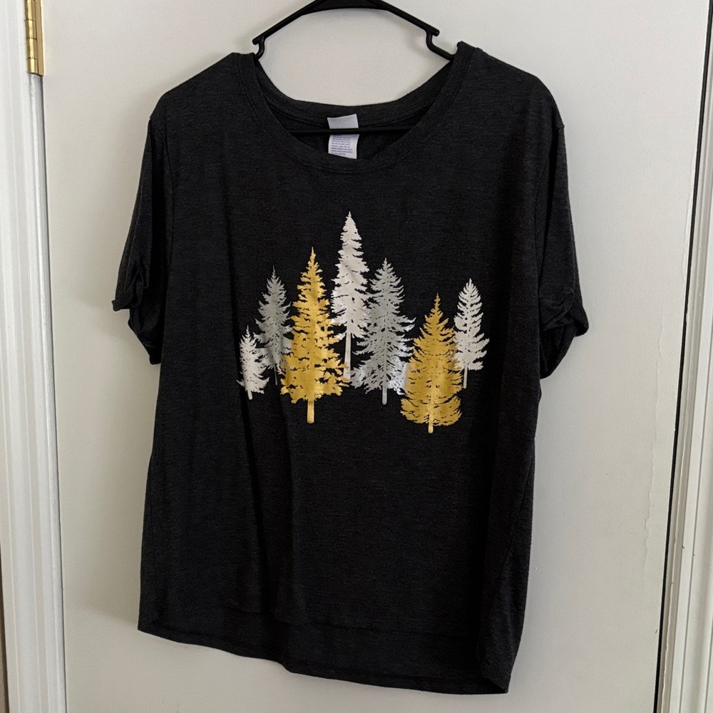 stars above Black Tee with Purple Tag Print